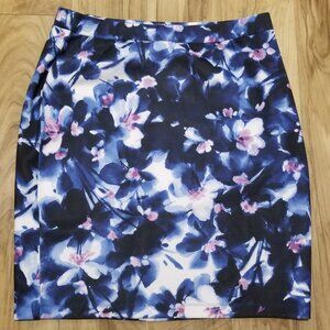 NEW Liz Claiborne PXL Blue Botanical Floral Pencil Skirt Dreamy Cottagecore Midi